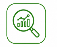 Magnifying glass over bar and line chart