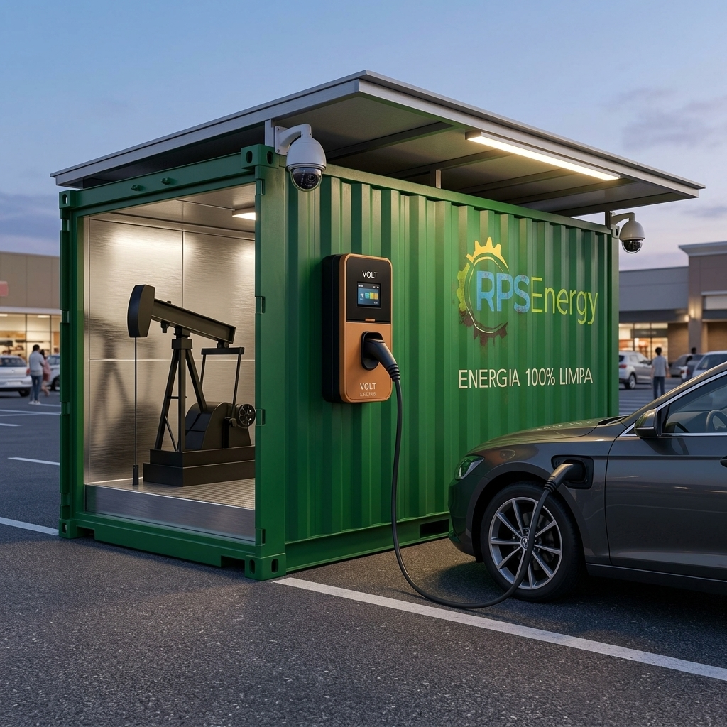 Electric car charging at green energy container